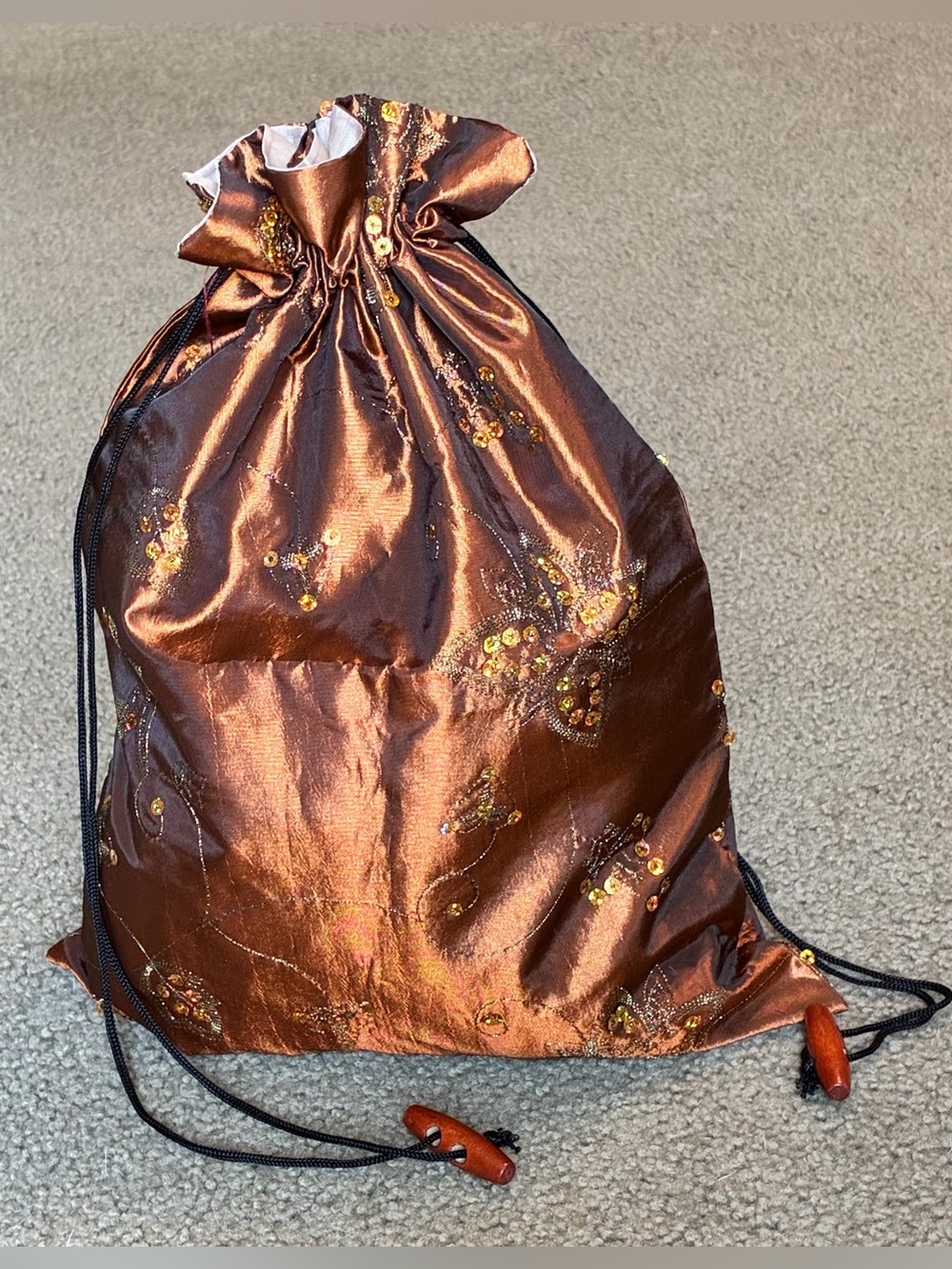 Embellished Copper Metallic Pouch Fall Gift Drawstring Bag